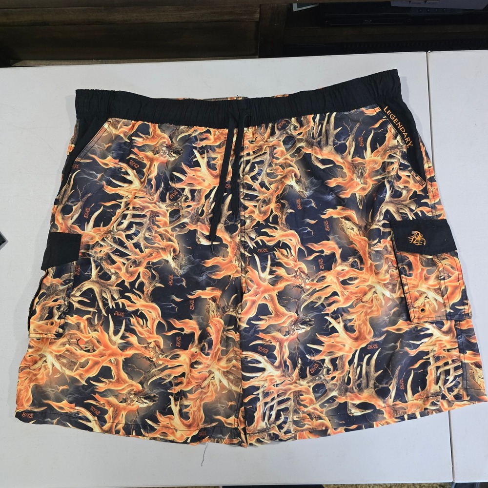 Legendary‎ Whitetails 3XL Blaze Camo Flame Buck Antler Board Shorts Swim Trunks